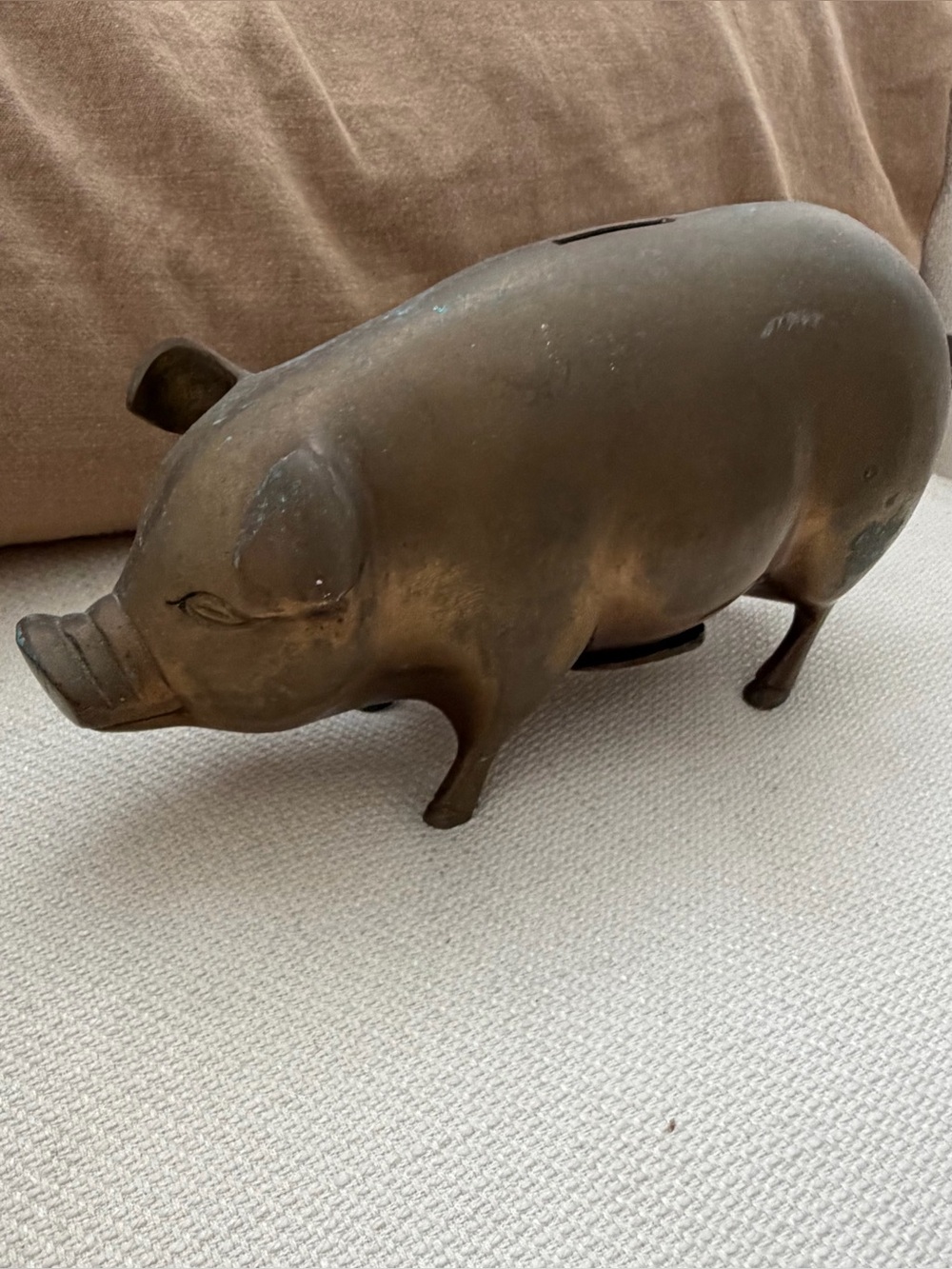 Vintage Brass Pig Coin Bank - Sculpted Piggy